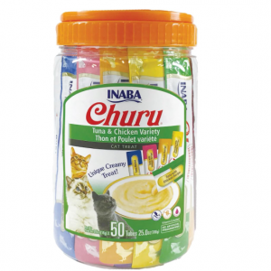 INABA Churu Cat Treats, Grain-Free, 50 Tubes, Tuna & Chicken Variety @ Amazon