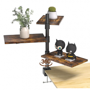 PawsWhirl 3 Tier Clamp On Desk Shelf - Over Or Under Table Clamp Shelf,360° Rotatable Desk Storage