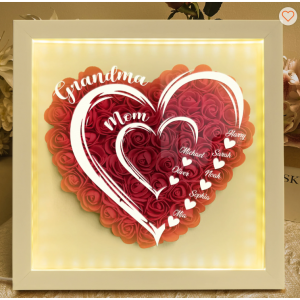 Mom Grandma Hearts Custom Kids' Names - Personalized Flower Shadow Box With LED Light