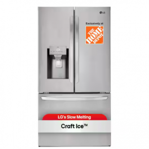 LG 28 立方英尺3 门法式门冰箱，带制冰和饮水机，以及 PrintP 工艺冰块