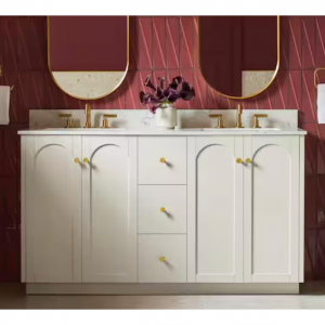 Home Decorators Collection Anabelle 60英寸双水槽浅灰色浴室柜，采用人造大理石