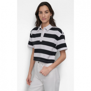 斜纹编织领橄榄球条纹宽松 POLO 衫