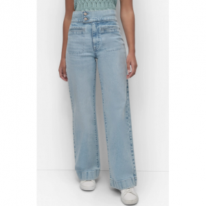 高腰长裤双纽扣阔腿裤