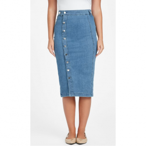 女士纽扣风中长牛仔半身裙