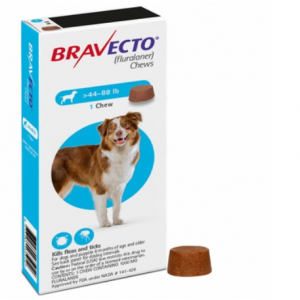 Bravecto 狗用 - 氟雷拉纳 - 44-88 磅（1 粒咀嚼片）- [跳蚤和蜱虫]|3 个月保护