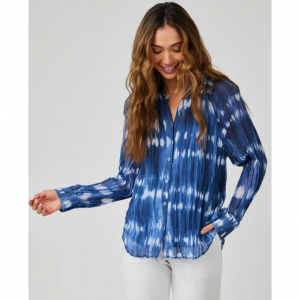 褶裥插肩袖衬衫 - 海洋潮汐印花