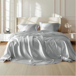 Bedsure Satin Sheets Queen Size, 4 Pieces, Silver Grey @ Amazon
