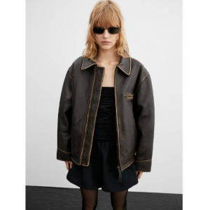 Mango Oversized worn-effect leather jacket