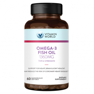 Vitamin World Triple Strength Omega 3 Fish Oil 1360 mg Supplement, 60 Softgels @ Amazon