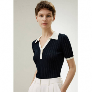 LilySilk V领罗纹真丝针织上衣