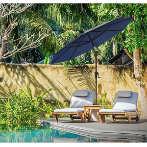 Above Gen 2 ONECLICK 9' Market Umbrella with Cover & Extra Rib, Navy/Tan @ QVC