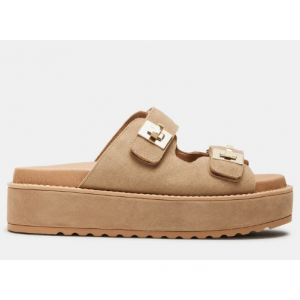 Bigschmona 灰褐色绒面革厚底拖鞋凉鞋