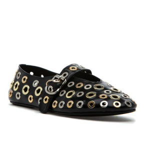 Jeffrey Campbell Holed Mary Jane Flat Black Gold Silver