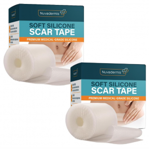 NUVADERMIS Clear Silicone Scar Tape for Surgical Scars - 120" x 1.5" Rolls - Pack of 2 @ Amazon