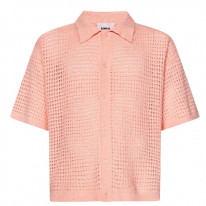 Bonsai 短袖衬衫,采用粉色棉混纺镂空针织面料