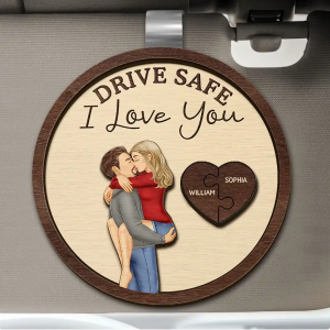 安全驾驶我爱你接吻情侣 - 个性化定制形状汽车遮阳板夹