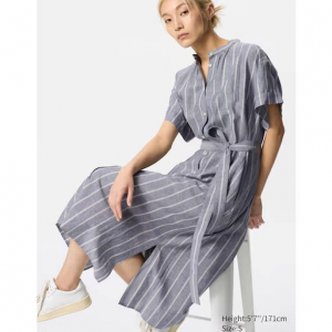 UNIQLO 亚麻混纺休闲连衣裙