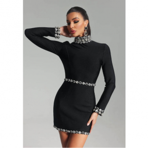 Bella Barnett Margaret Diamante 長袖繃帶連衣裙