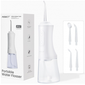 PERECT Water Flosser with 300ML Water Tank, 3 Modes, 4 Replaceable Jet Tips (White) @ Amazon