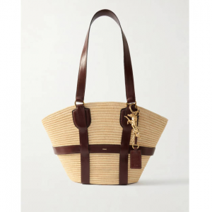 CHLOÉ Kerala 25 皮革边饰人造拉菲草手提包