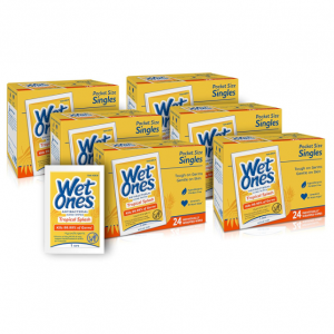 Wet Ones Antibacterial Hand & Face wipes, Citrus Scent Singles, 24 Count, Pack Of 6
