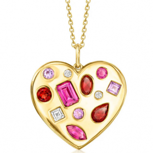 Ross-Simons 3.10 ct. t.w. 纯银多宝石心形吊坠项链