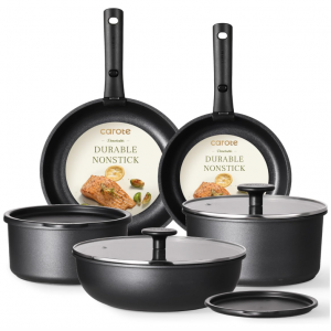 CAROTE Pots and Pans Set Non Stick, Cookware Set Detachable Handle, 11 pcs Granite Set @ Amazon