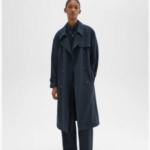 60% Off Double-Breasted Trench Coat in Oxford Wool @ Theory UK