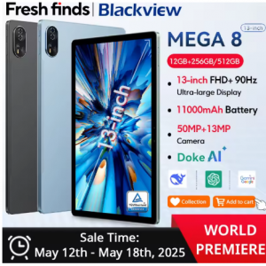 Blackview MEGA 8 Tablet 13 inch FHD+ 90Hz Display 11000mAh AI Android 15 50Mp Camera 4 BOX Speaker