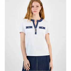 Tommy Hilfiger 女士牛仔边开领针织上衣
