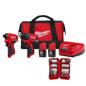 Milwaukee M12 12V 无刷无绳钻头和冲击起子套件 @ Home Depot
