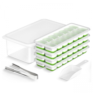 VEHHE Ice Cube Tray with Lid and Bin, 4 Pack Silicone Ice Cube Trays (Green) @ Amazon