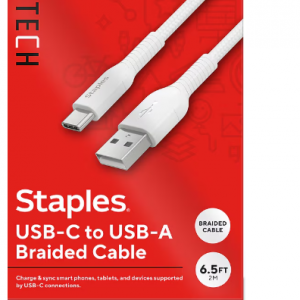 18% off Staples TECH USB-C to USB-A Charging Cable, 6.5 ft., White (ST62338) @Staples