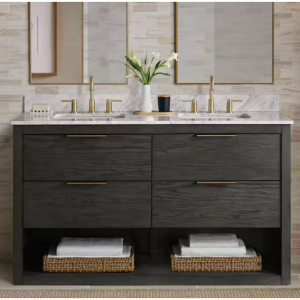 Home Decorators Collection Kortine 60 英寸双水槽黑橡木浴室柜,带白色自然色