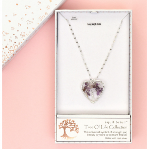 Equilibrium 镀银紫水晶生命之树心形项链
