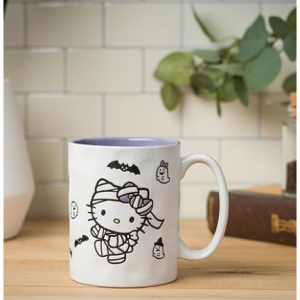 Silver Buffalo Sanrio Hello Kitty Halloween Spooky Wax Resist Ceramic Pottery Mug, 17 Ounces 