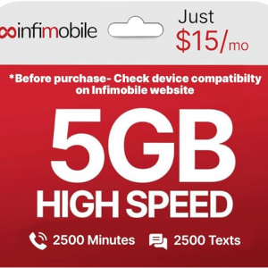 Amazon - 每月15 美元 Infimobile 预付套餐：12 个月 Verizon 套餐 | 每月 5GB 高速数据 ，折上6折