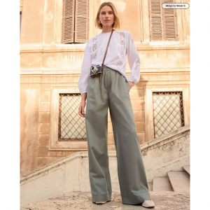 斜紋褶襇闊腿套腳褲