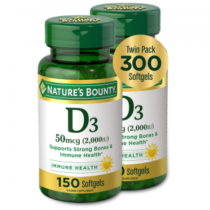 Vitamin D3 by Nature's Bounty, Vitamin Supplement, 50mcg, 2000IU,150 Count (Pack of 2) @ Amazon