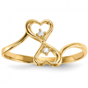 Diamond2Deal 14k 黃金方晶鋯石雙心形戒指