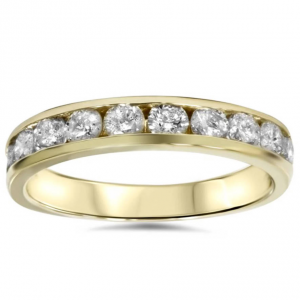 Pompeii3 1/2ct 14k 黃金槽鑲鑽石結婚戒指