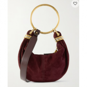 CHLOÉ 手鐲綴飾皮革邊飾絨麵革單肩包