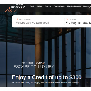 Marriott - Credit of up to $300 At EDITION, St. Regis, and The Ritz-Carlton hotels and resorts