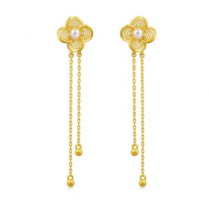 Chow Sang Sang Chinese Wedding Collection 'Floral' 999.9 Gold Earrings