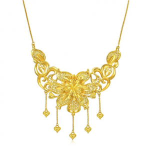 Chow Sang Sang Chinese Wedding Collection 'Floral' 999 Gold Necklace