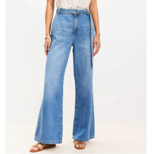 LOFT Belted Palazzo Jeans in Classic Mid Wash