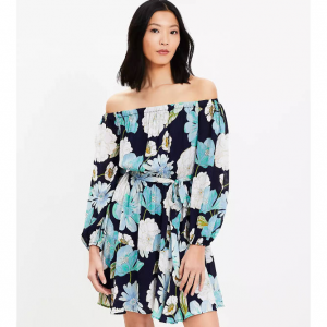 LOFT Floral Off The Shoulder Mini Flounce Dress