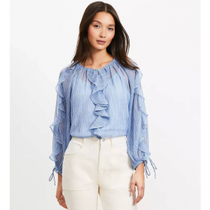 LOFT Striped Chiffon Ruffle Tie Cuff Blouse