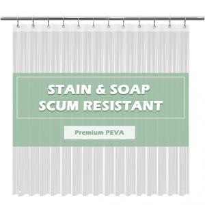 EHZNZIE Clear Shower Curtain Liner Light Weight PEVA, Shower Liner 72x72 Inches @ Amazon