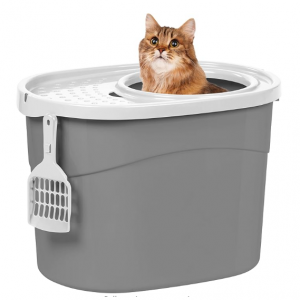IRIS USA Cat Litter Box, Large Top Entry with Litter Catching Lid and Scoop, Dog Proof @ Amazon